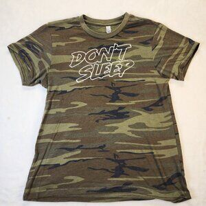 Alternative Earth Womens Large Graphic Tee Stretch Green Camo DON'T SLEEP TShirt